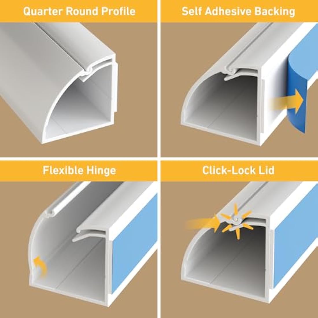 D-Line Quarter Round Cable Trunking Kit | 4m Self-Adhesive Floor Trim - White
