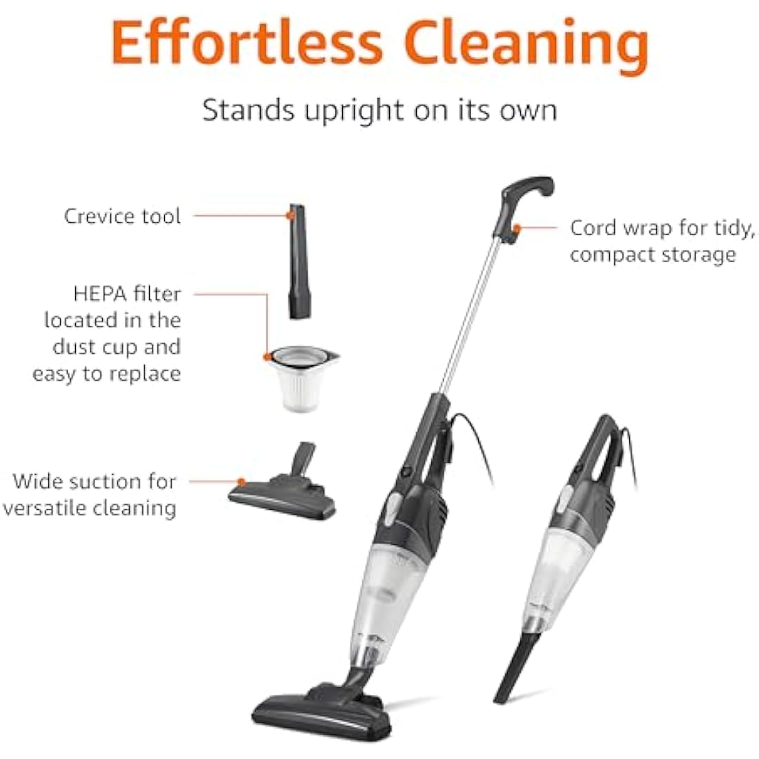2-in-1 Corded Stick Vacuum with HEPA Filter - Black