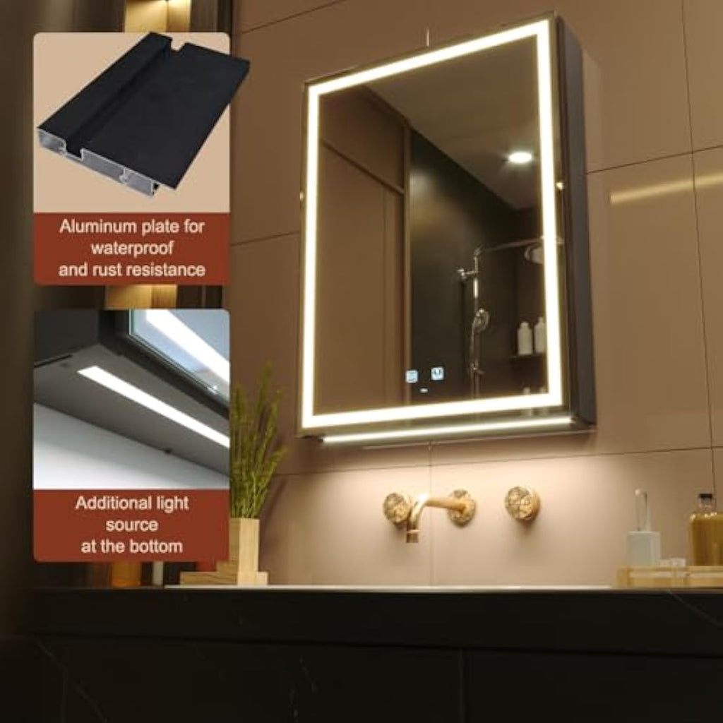 KWW LED Lighted Bathroom Medicine Cabinet | 50x70cm Mirror with Defogger