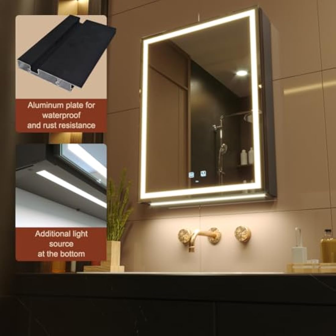 KWW LED Lighted Bathroom Medicine Cabinet | 50x70cm Mirror with Defogger