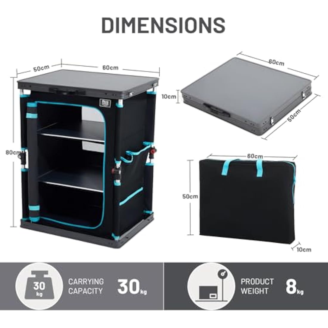 TIMBER RIDGE Folding Camping Cupboard – 3 Shelf Aluminum Storage Unit