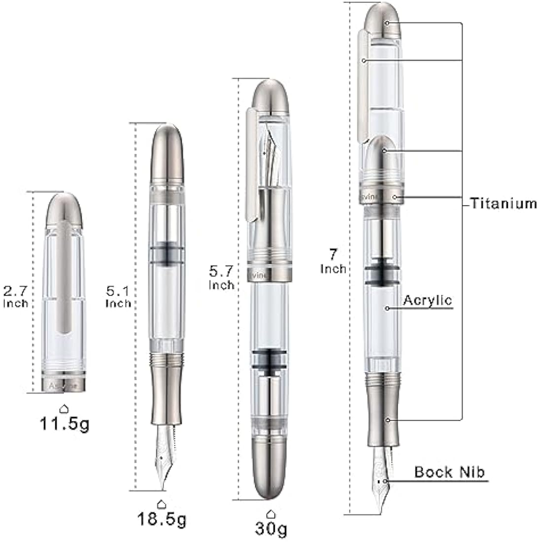 Asvine P36 Titanium Fountain Pen | Bock Fine Nib Piston Filler