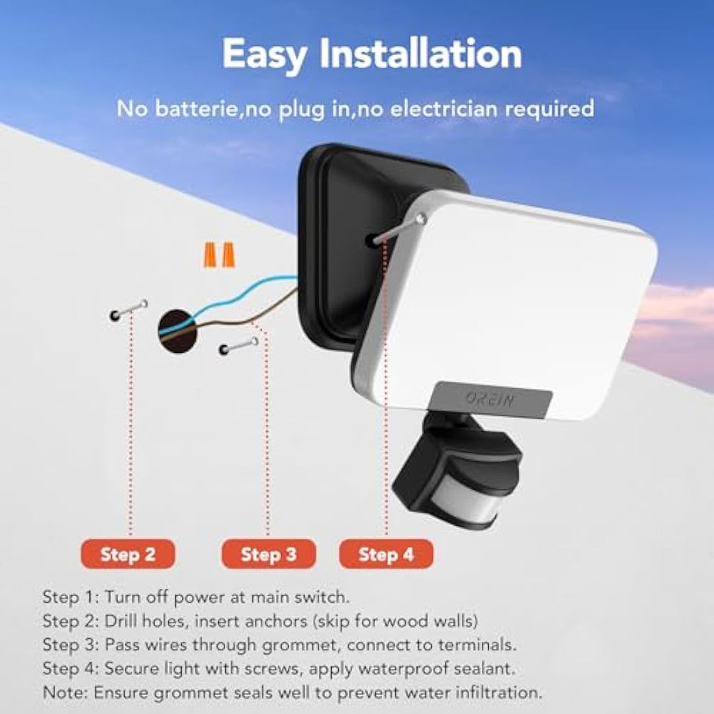 OREiN LED Security Light – 24W Motion Sensor Outdoor Floodlight IP65