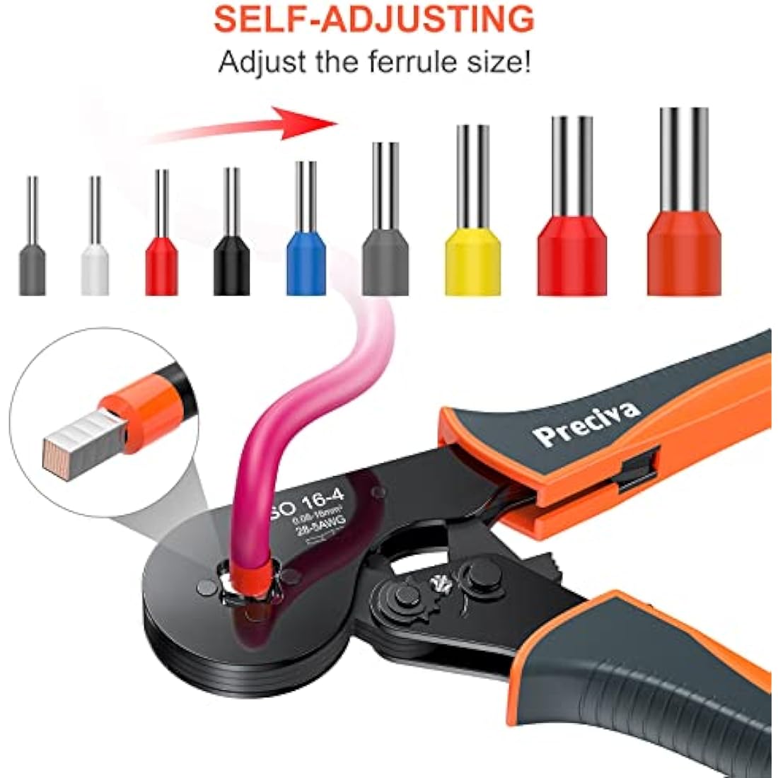 Preciva Ferrule Crimping Tool Kit | 0.08-16mm² Ratchet Wire Crimper Set