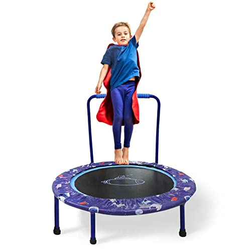 38" Kids Mini Trampoline – Foldable Rebounder with Handrail