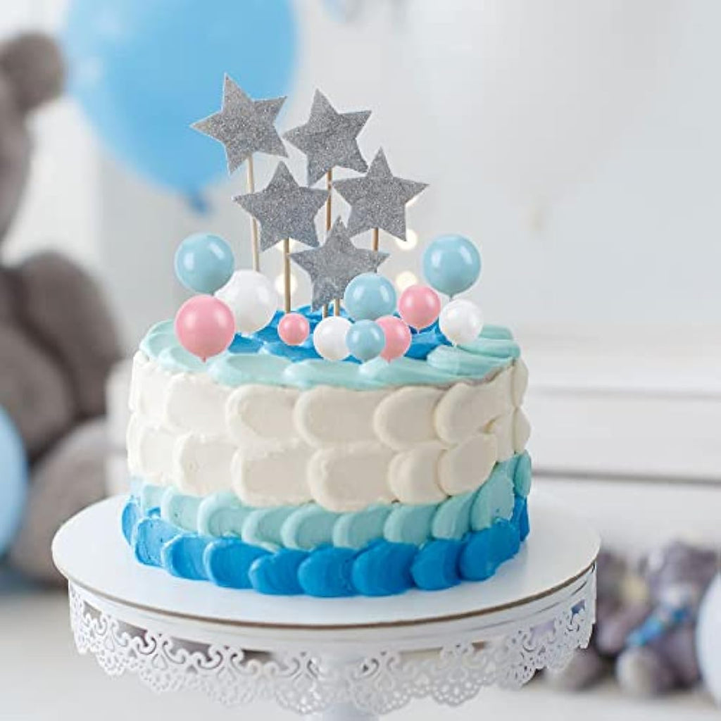Gyufise 30Pcs Foam Ball Cake Toppers – White Blue Pink Cupcake Picks