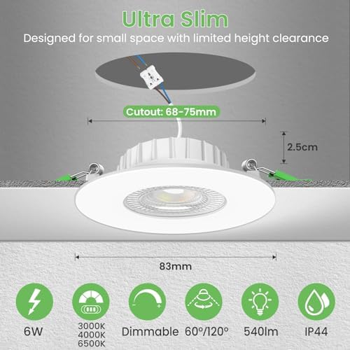 ALUSSO LIGHTING LED Recessed Downlights | 6W Dimmable 3CCT IP44 | 6-Pack