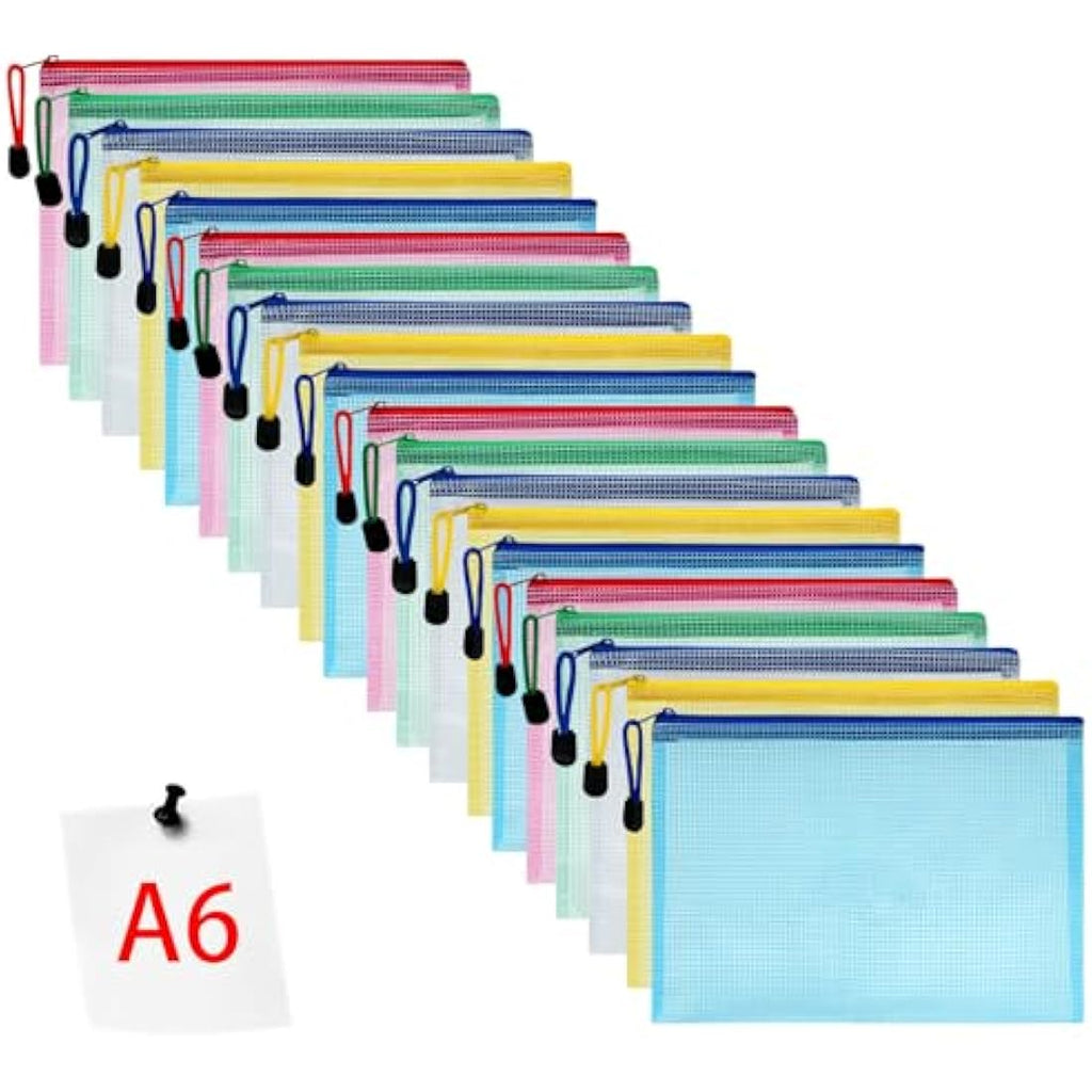Vicloon A6 Mesh Document Wallets – 20Pcs Multicolor Zipper File Bags