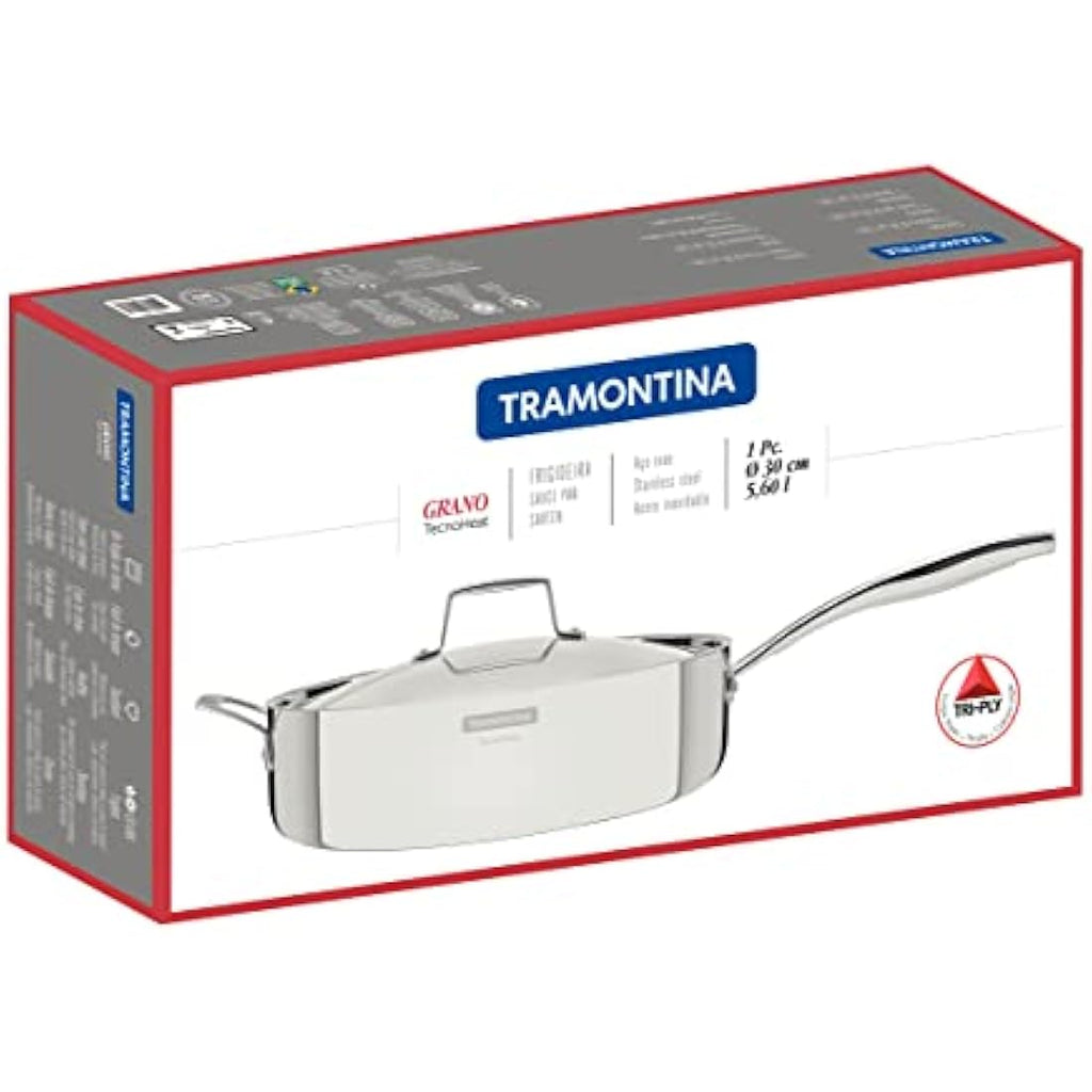 Tramontina 3-Ply Stainless Steel Frying Pan with Lid - 30cm Induction
