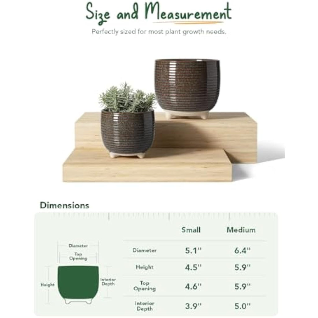 LE TAUCI Ceramic Plant Pots | Footed Indoor Planters with Drainage, Set of 2