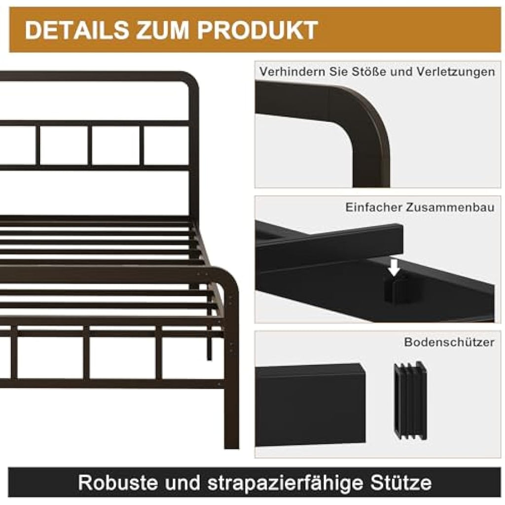 Yicensen Super King Metal Bed Frame | Black Platform Bed with Storage