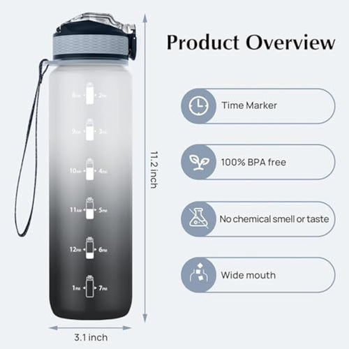 Jolof Store 1L Sports Water Bottle | Tritan BPA Free with Time Marker