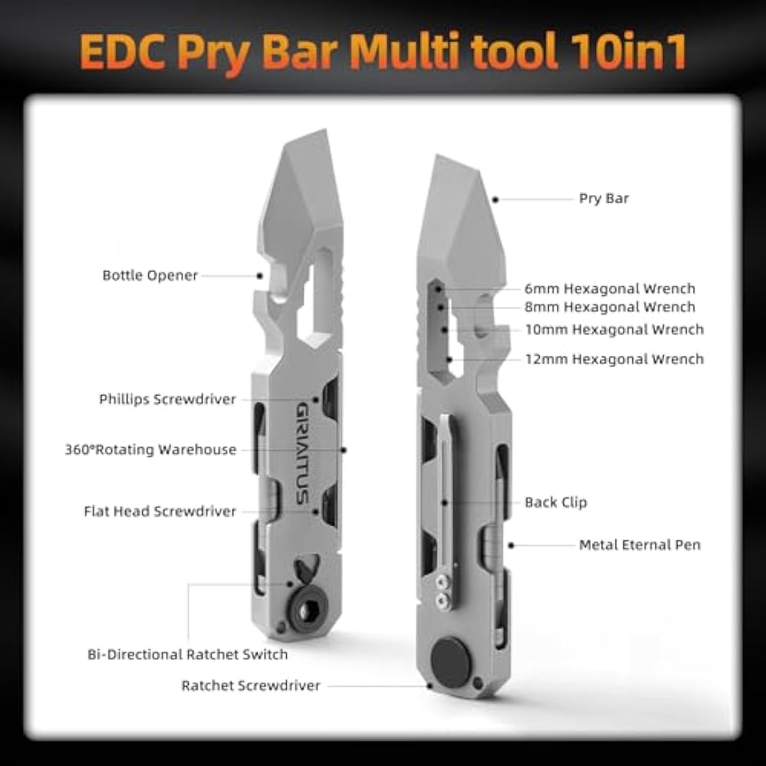 Jolof Store 10-in-1 EDC Multi-Tool – Ratchet Screwdriver & Pry Bar