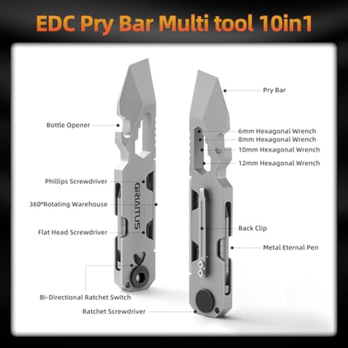 Jolof Store 10-in-1 EDC Multi-Tool – Ratchet Screwdriver & Pry Bar