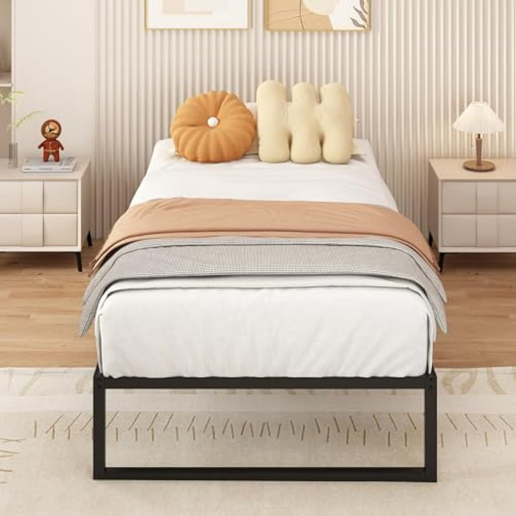Single Metal Bed Frame – 90x190cm Steel Slat Support, Black