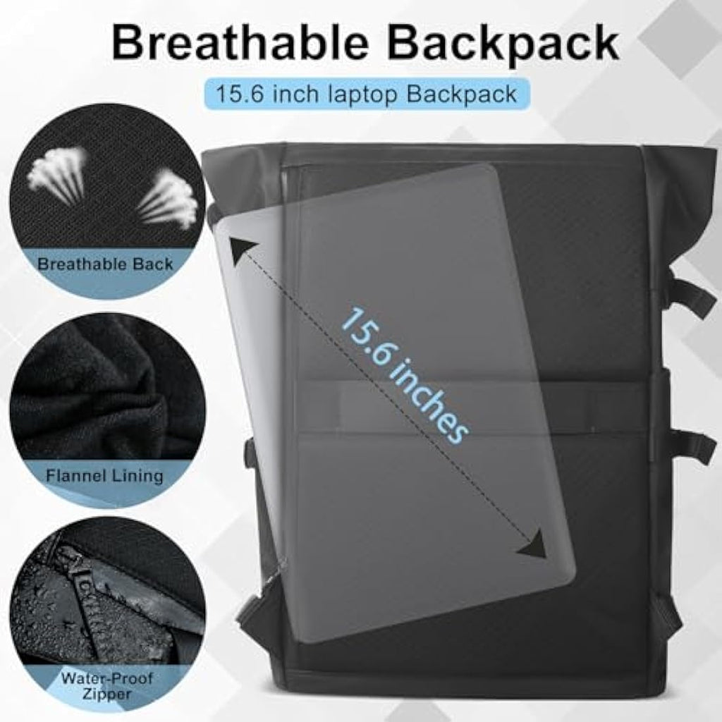 Roll Top Laptop Backpack – 15.6" Water-Resistant USB Bag