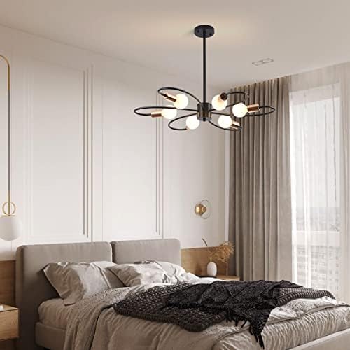 Qcyuui 6-Light Sputnik Chandelier | Black and Gold Industrial Pendant Light