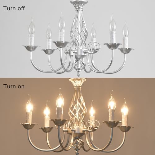 JIINOO French Country Chandelier | 6-Light Silver Rustic Farmhouse Pendant