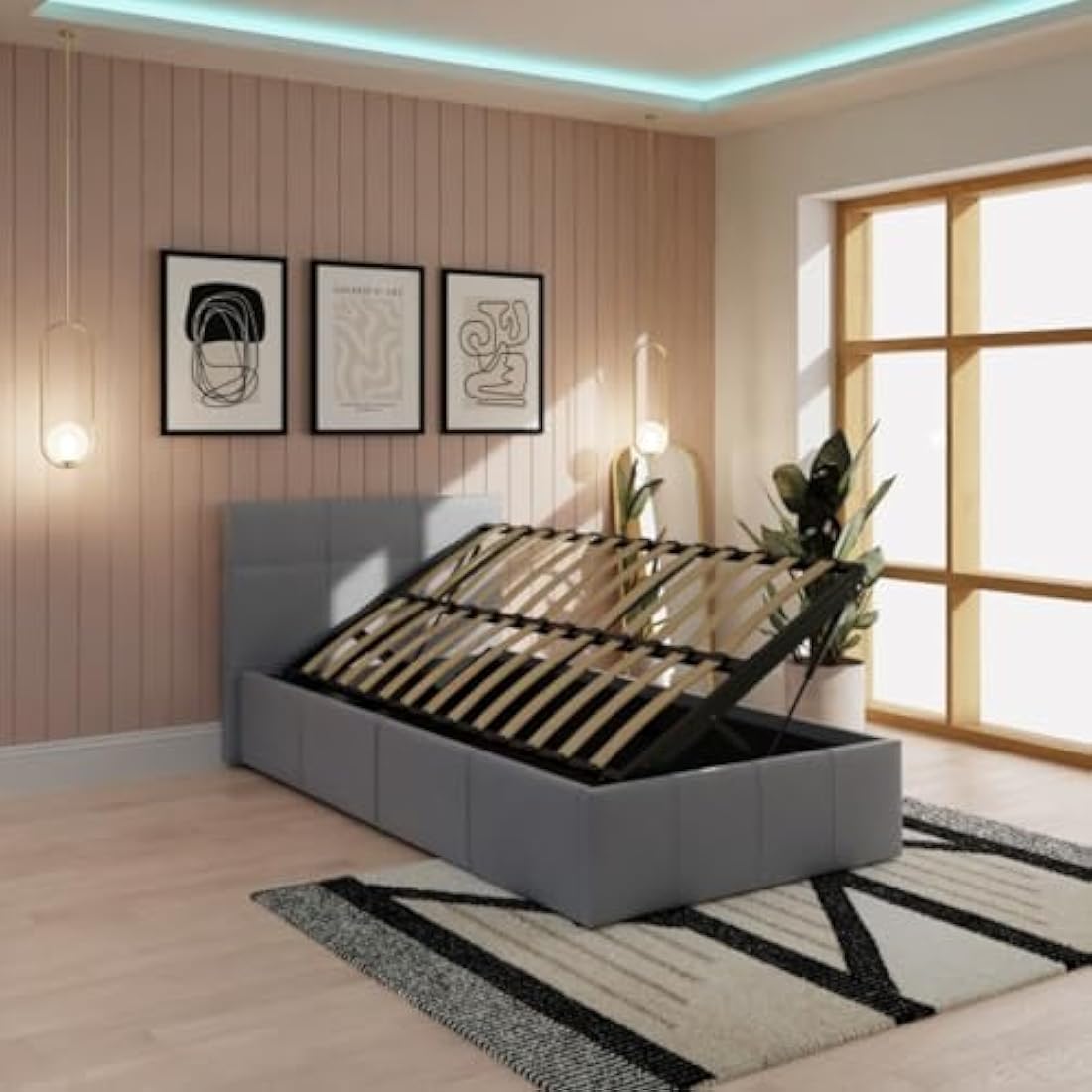 GFW Single Grey Faux Leather Ottoman Storage Bed with Gas Lift
