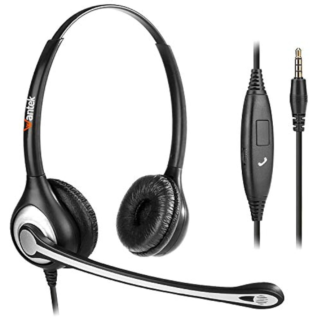 Wantek Binaural Cell Phone Headset with Noise Canceling Mic - 3.5mm