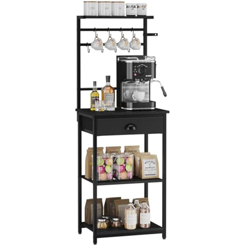 5-Tier Coffee Bar Station with Fabric Drawers – Black