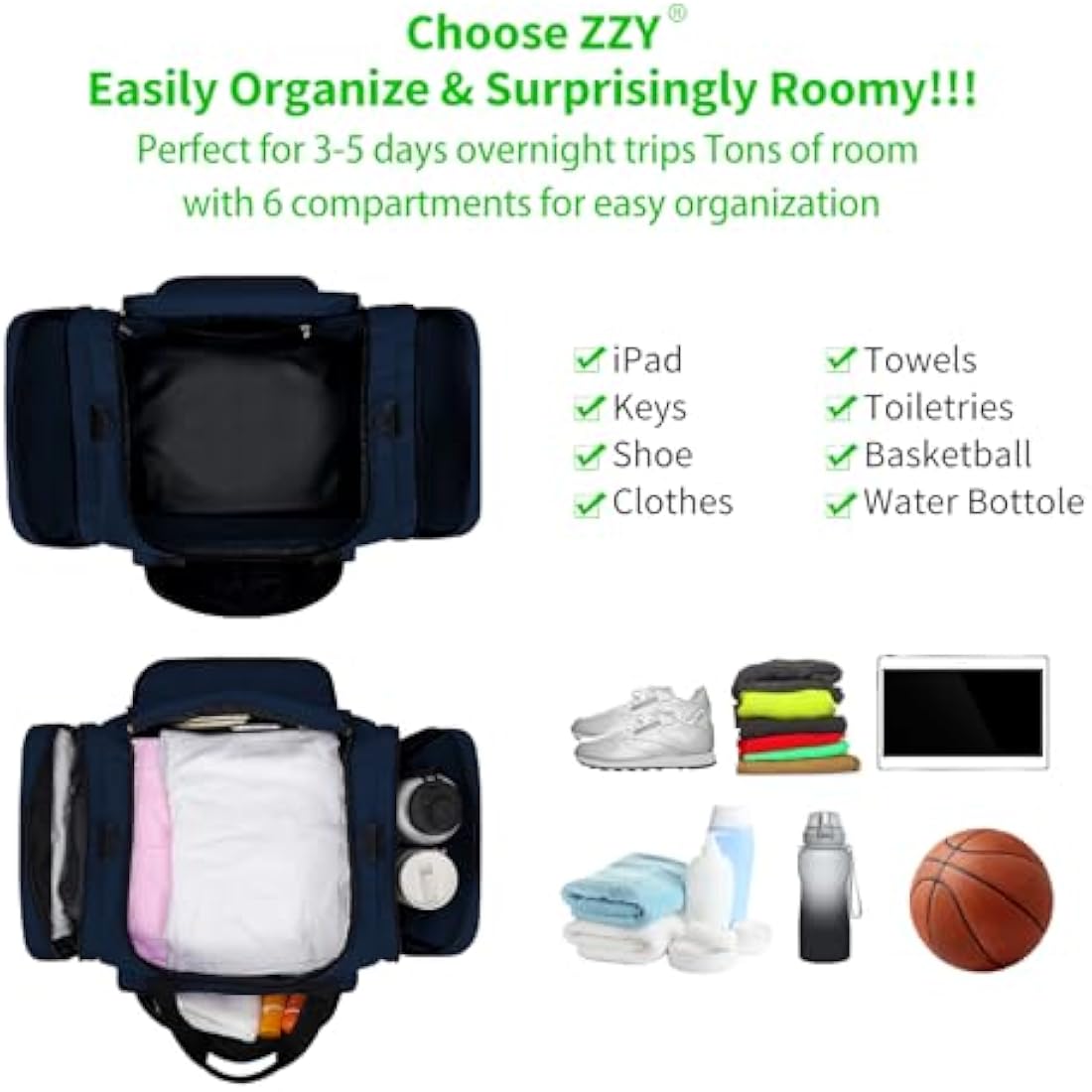 Jolof Store Sport Gym Duffel Bag | 40L Navy Blue Weekender Holdall