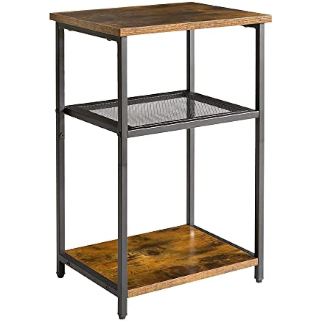 IBUYKE 3-Tier Industrial Side Table | Rustic Brown Metal End Table