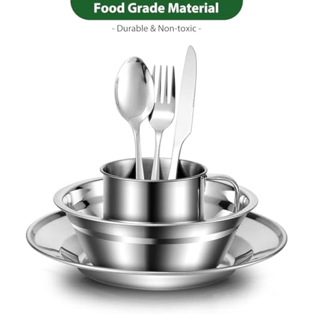 Odoland 8-in-1 Camping Cutlery Set | Stainless Steel Mess Kit with Bag