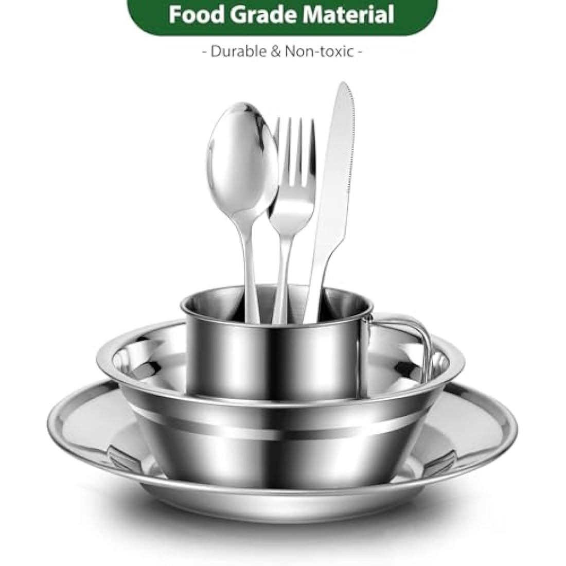 Odoland 8-in-1 Camping Cutlery Set | Stainless Steel Mess Kit with Bag