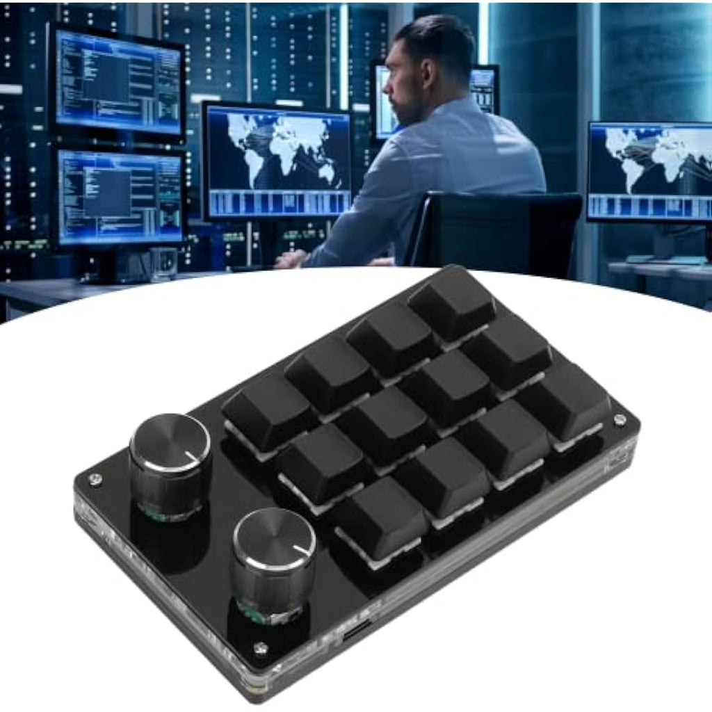 zalati 12-Key Programmable Mechanical Macro Pad with Knob - Black