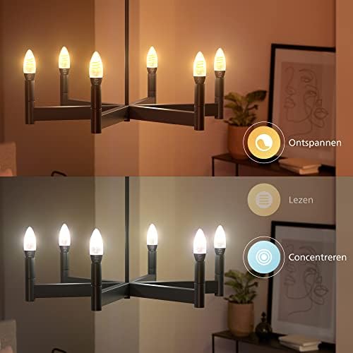 Philips Hue White Ambiance E14 Filament Candle LED Smart Bulb, 2 Pack