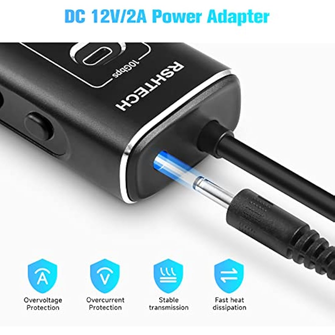 RSHTECH 7-Port Powered USB 3.1 Hub | 10Gbps Data Transfer & 24W Adapter