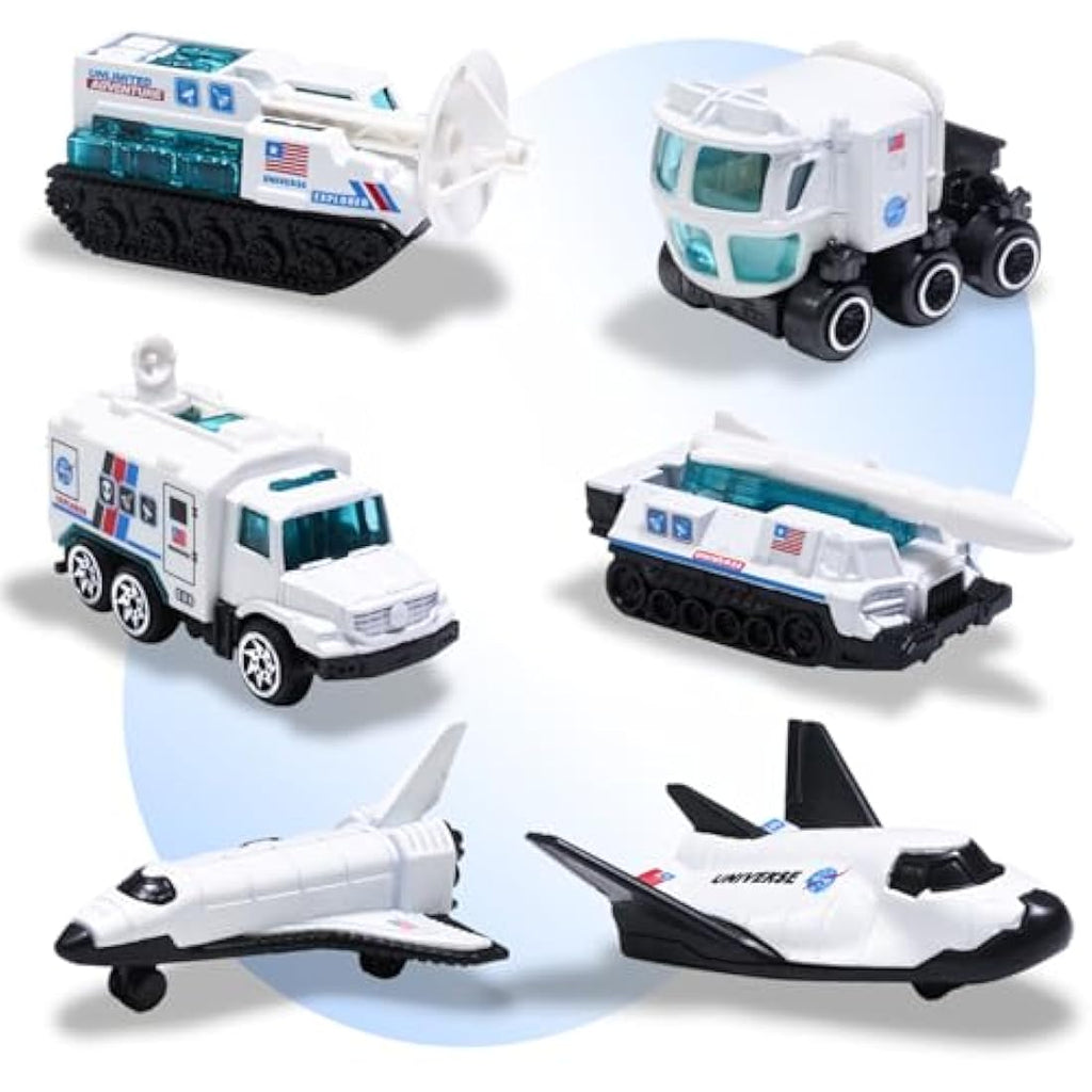 6-Piece Diecast Space Toy Set – Rocket Shuttle & Rover Fleet
