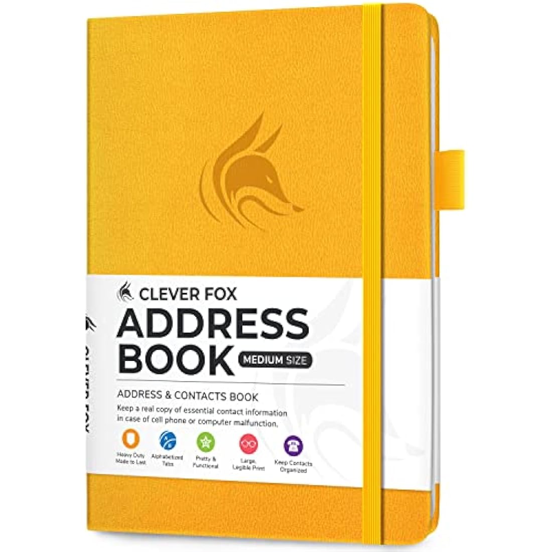 Clever Fox Address Book – Amber Yellow PU Leather Contact Organizer