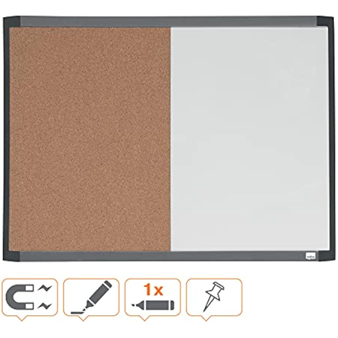 Rexel Magnetic Whiteboard & Cork Notice Board | Wall Mountable | 585x430mm