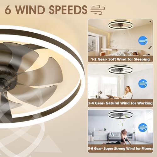 NIORSUN 60cm Smart LED Ceiling Fan with Remote | 6-Speed Dimmable Black