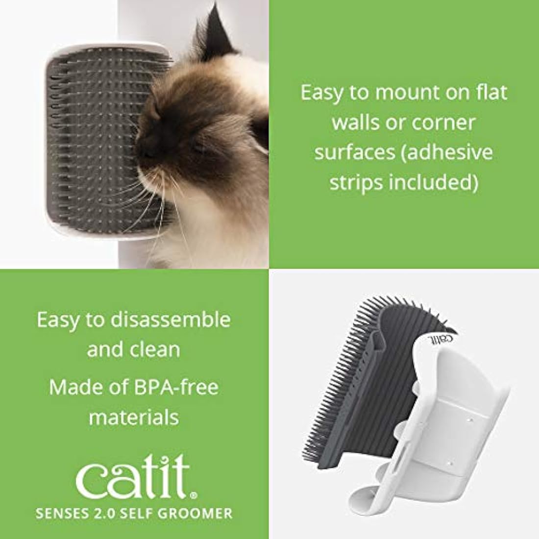 Catit Senses 2.0 Self Groomer Wall Brush with Catnip - Gray Cat Accessory