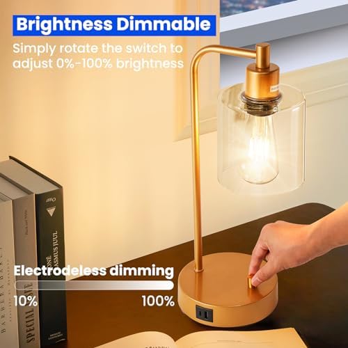 Homelist Industrial Gold Bedside Lamps – Set of 2 Dimmable USB Table Lamps