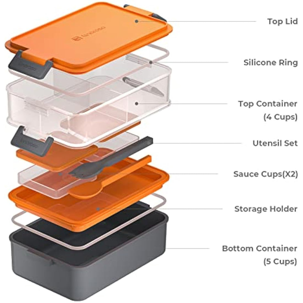 Linoroso 3-Compartment Bento Lunch Box with Utensils – Lava Orange
