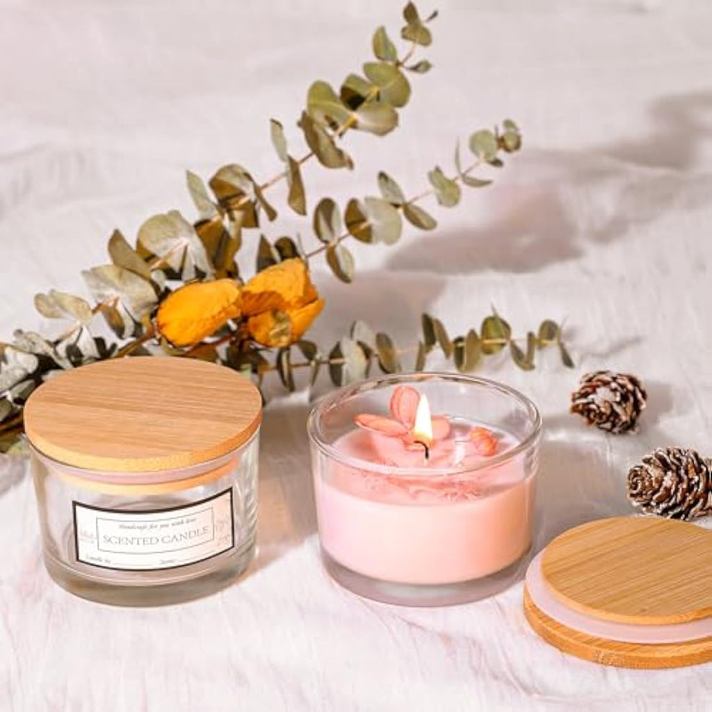 CONNOO 4oz Clear Glass Candle Jars with Bamboo Lids - 15 Pack Bulk