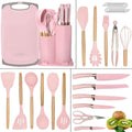 DLD 29-Piece Silicone Kitchenware Set with Knives and Wooden Handles