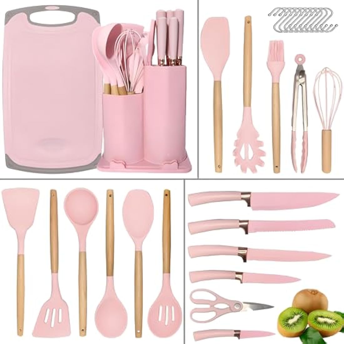 DLD 29-Piece Silicone Kitchenware Set with Knives and Wooden Handles
