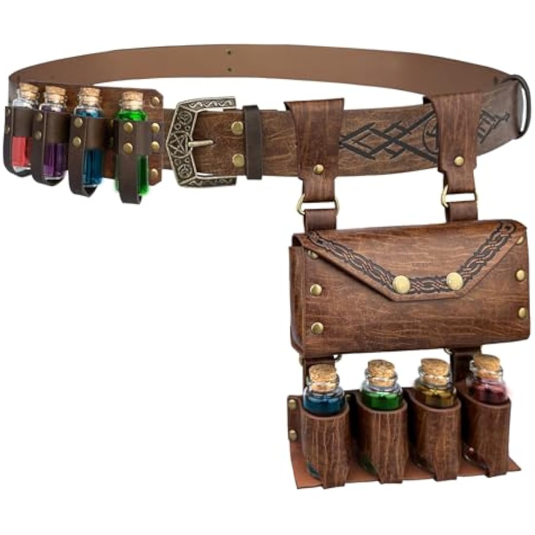 EpicCos Medieval Alchemy Belt with Potion Bottles | PU Leather Viking Pouch