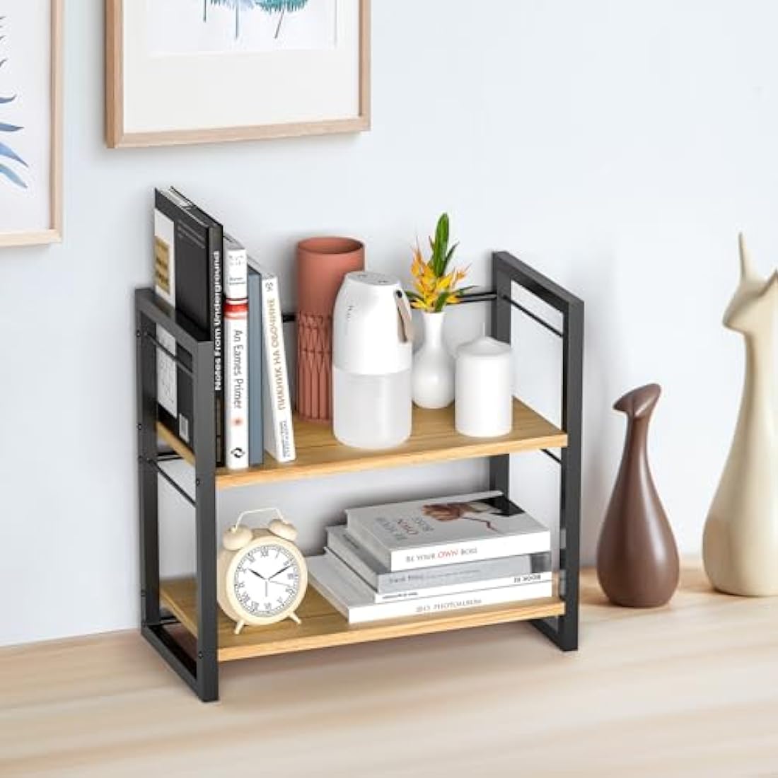 Wood Desktop Bookshelf – 2-Tier Office Desk Shelf Organizer