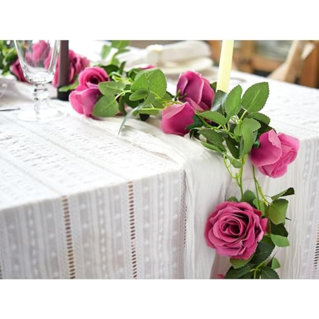 FiveSeasonStuff 2-Pack Fuchsia Silk Rose Garlands – 14.4ft Artificial Vines