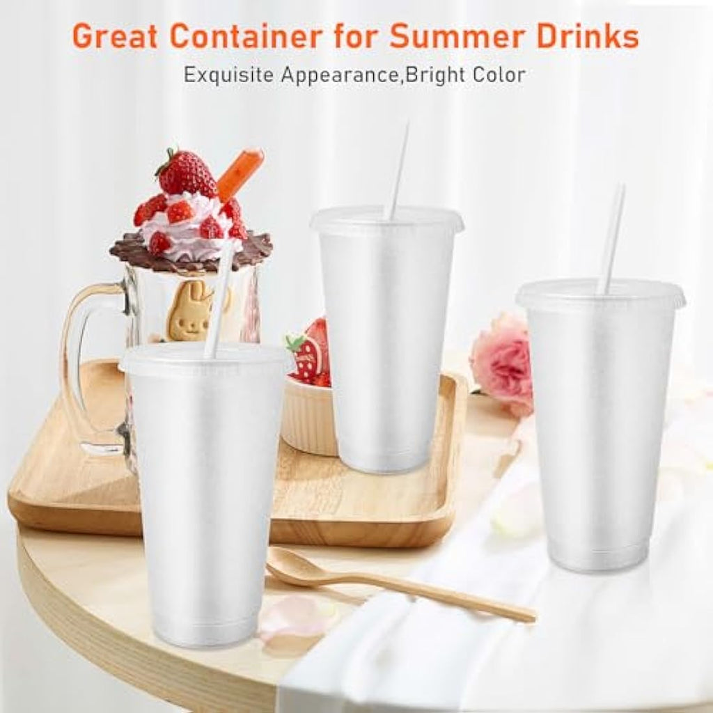 Jolof Store 24 Pcs Glitter Reusable Cups with Lids and Straws | 24 oz