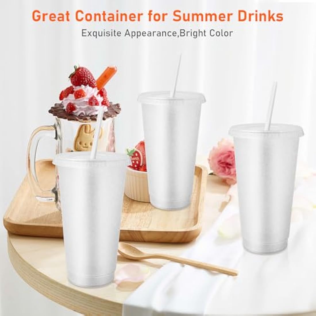 Jolof Store 24 Pcs Glitter Reusable Cups with Lids and Straws | 24 oz