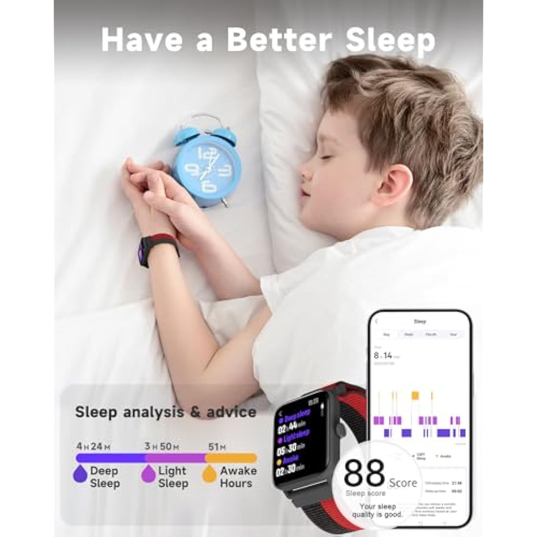 BIGGERFIVE Kids Smart Watch | 1.5" HD Waterproof Fitness Tracker for Ages 5-14