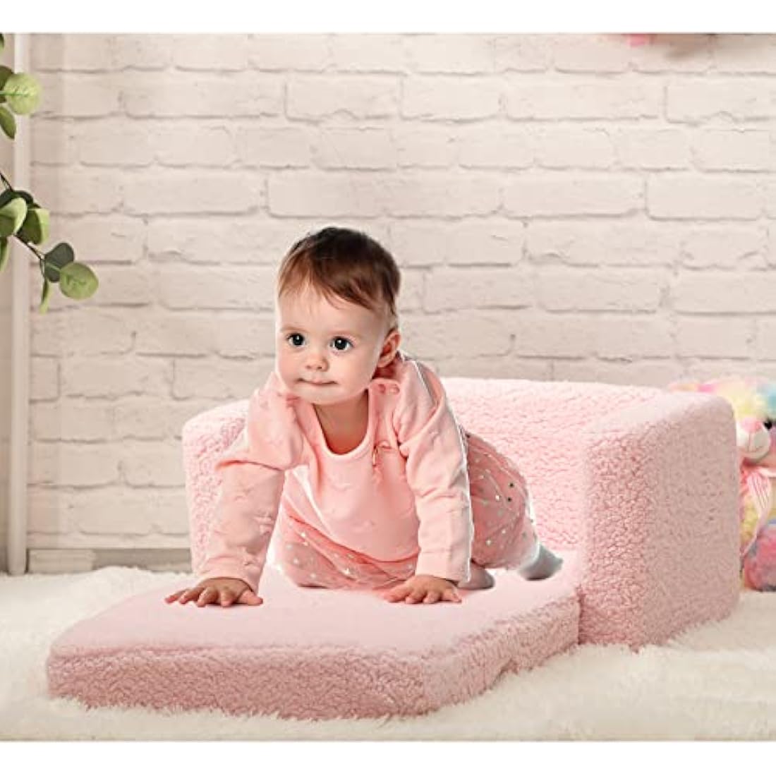 BEJOY Kids 2-in-1 Flip Out Toddler Sofa – Sherpa Convertible Lounger, Pink