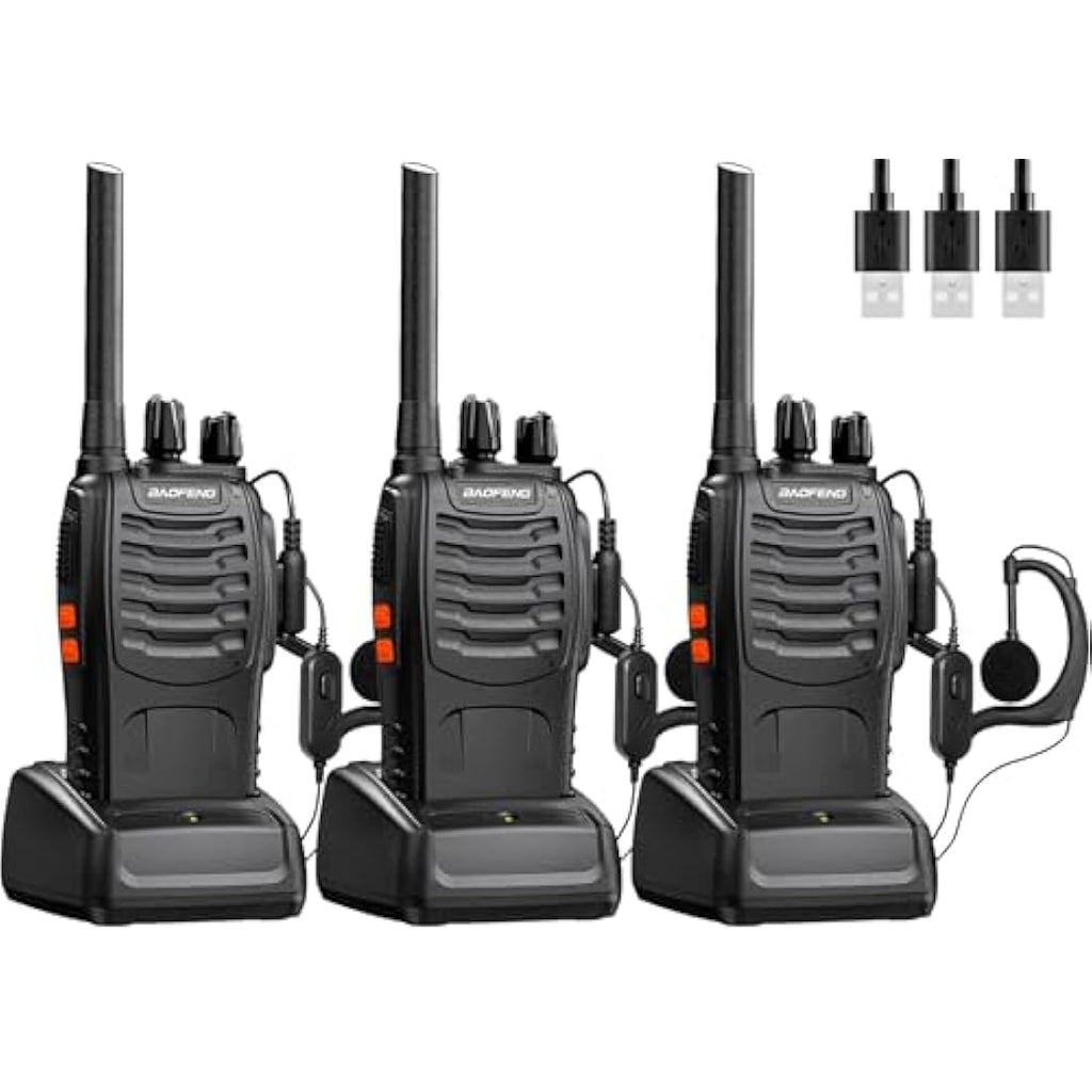Rechargeable Long Range Walkie Talkies with Earpiece - 3 Pack